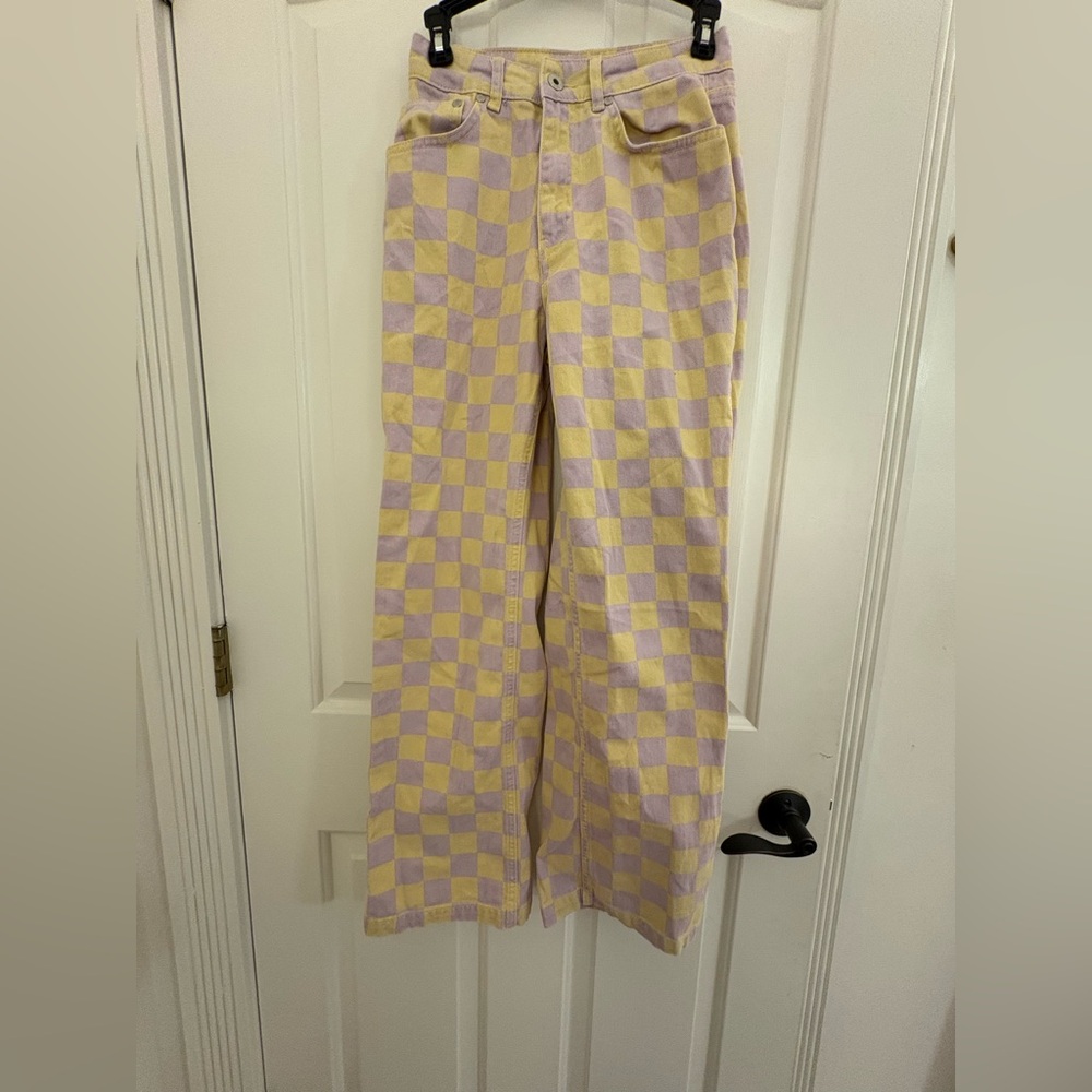 Ragged Jeans Yellow and Purple Checkered Pants